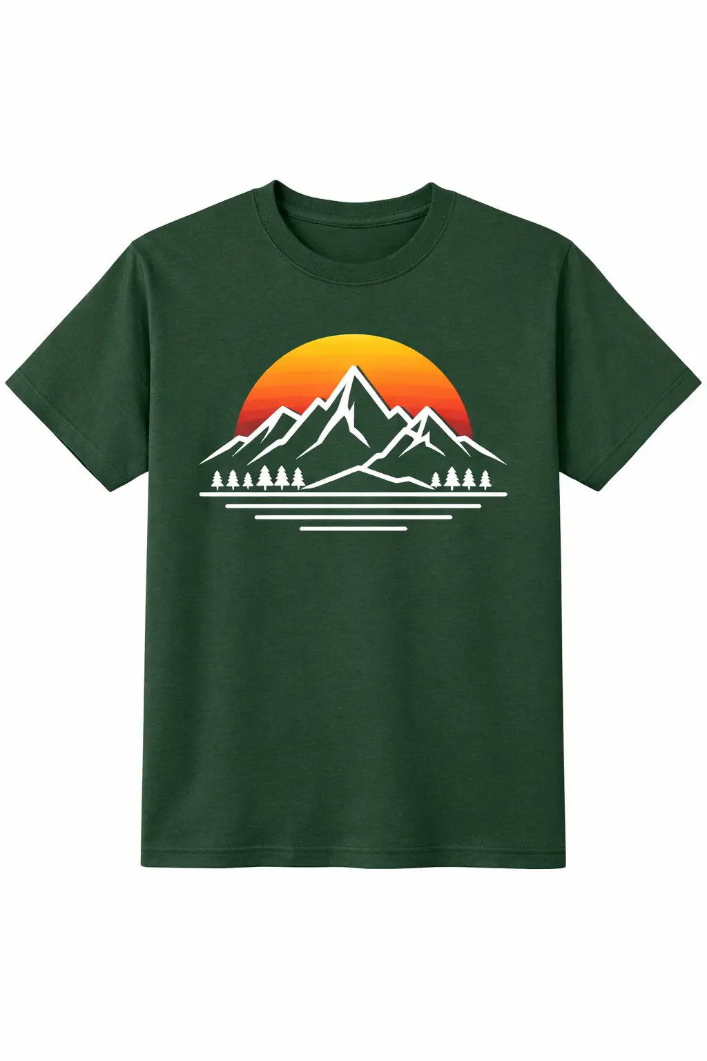 Forest Green Color T-Shirt design with Minimalist mountain line
