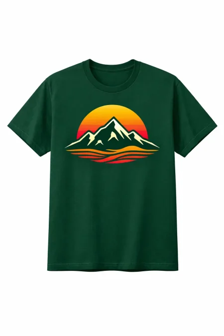 Forest Green Color T-Shirt design with Minimalist mountain line